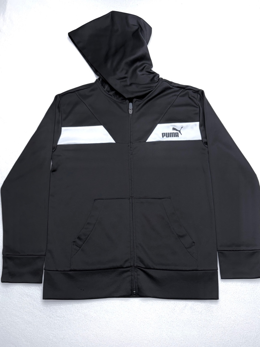 PUMA Youth Track Jacket M 10 12 Black White Full Zip Colorblock Activewear